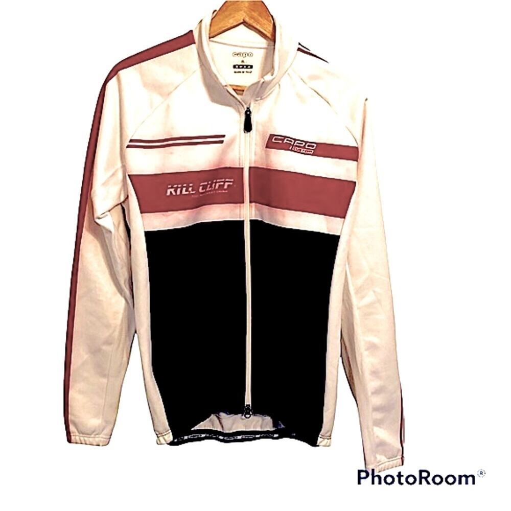 CAPO Mens XL Cycling Jacket Made In Italy Zip Up White Sponsor Graphic Athletic